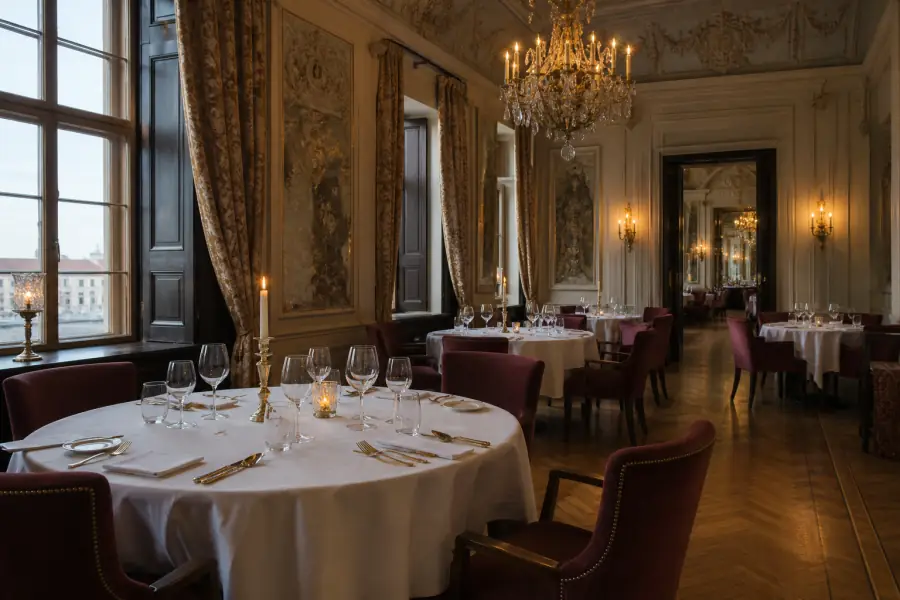 Jídelna restaurace Velvet Lounge Prague s prostřenými stoly